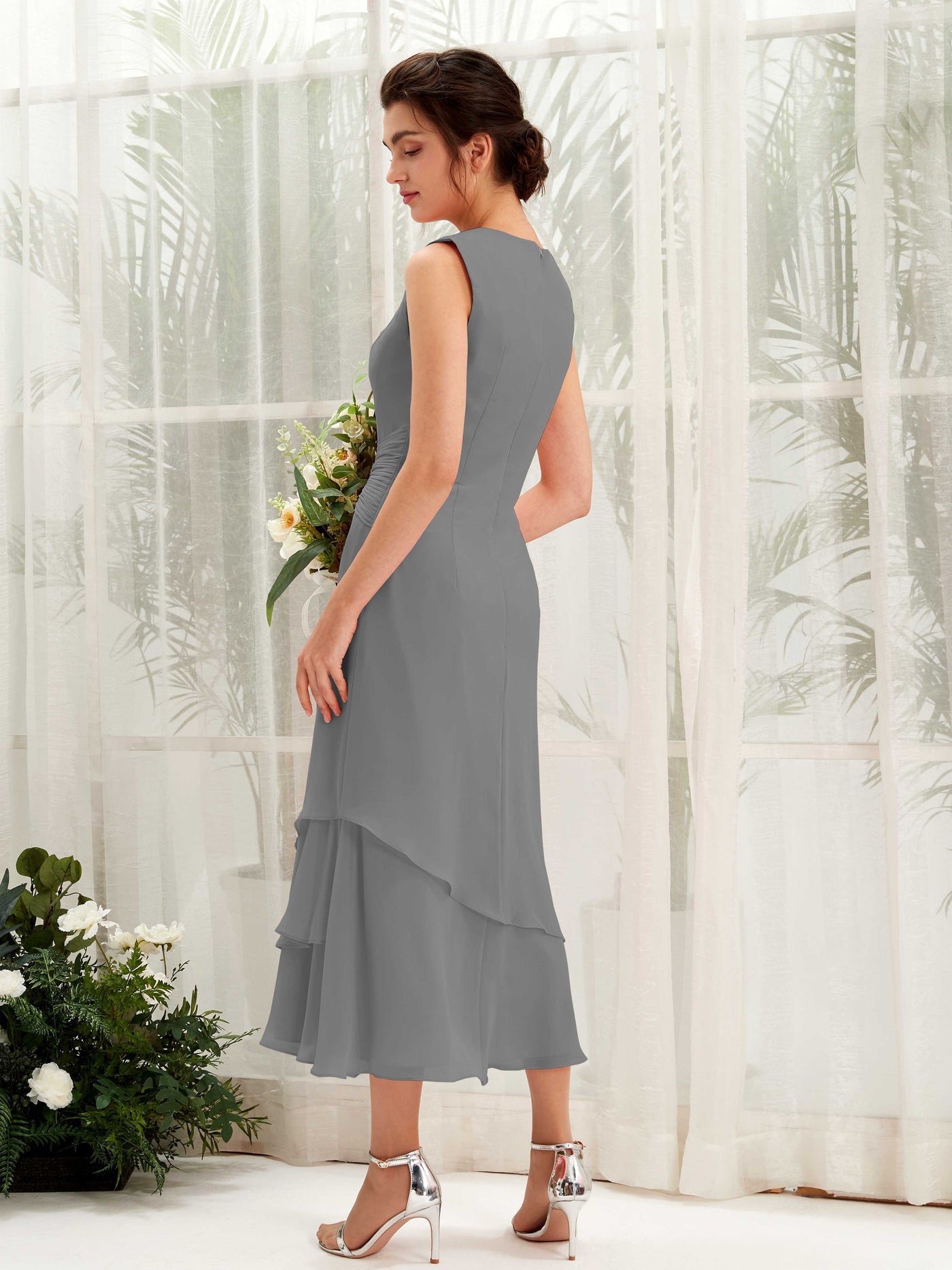 Mermaid/Trumpet Round Sleeveless Chiffon Bridesmaid Dress - Steel Gray (81221920)#color_steel-gray