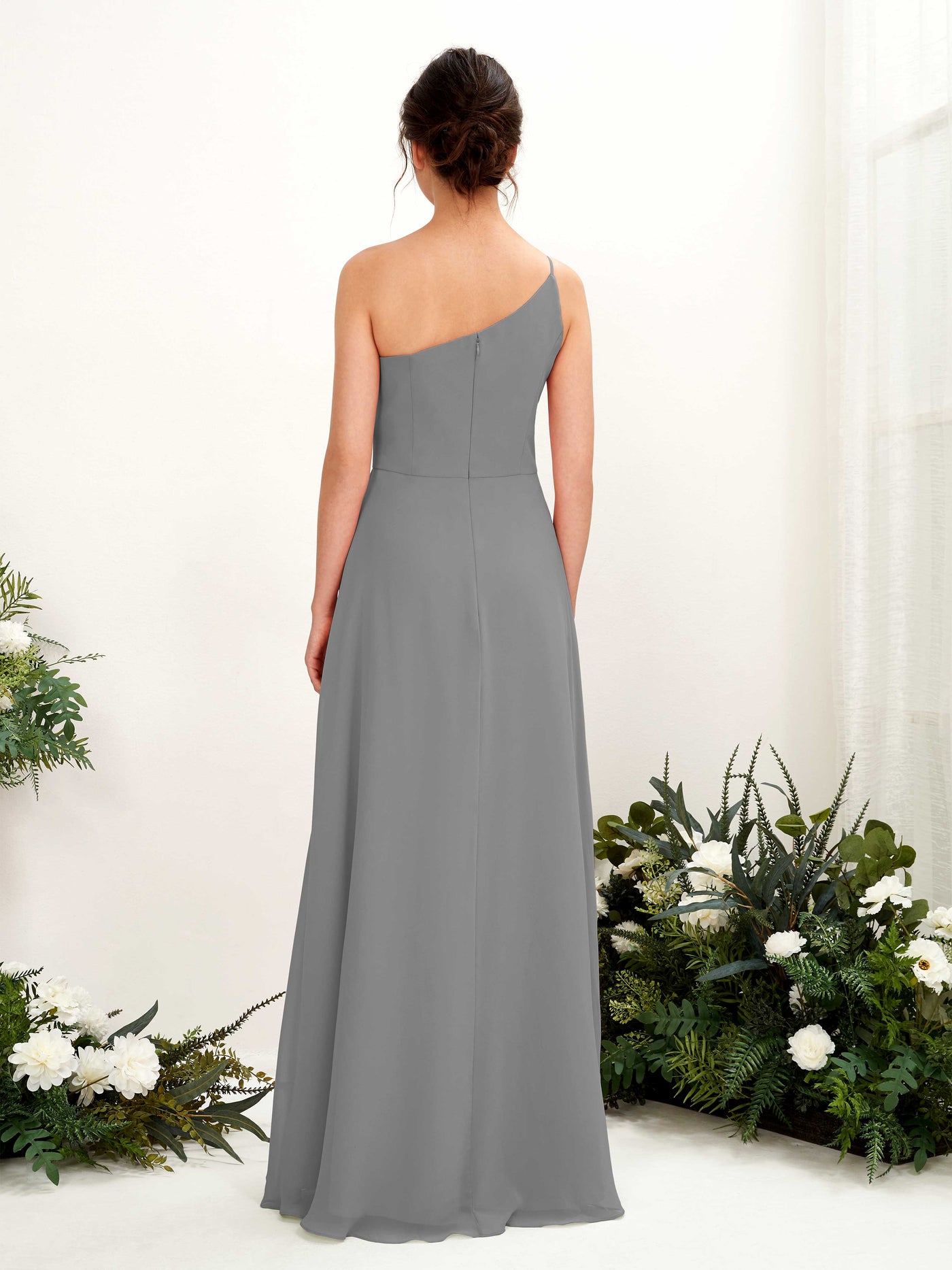 Carlyna Crystal A-Line Steel Gray Bridesmaid Dress Maxi Sleeveless One Shoulder Dress #color_steel-gray