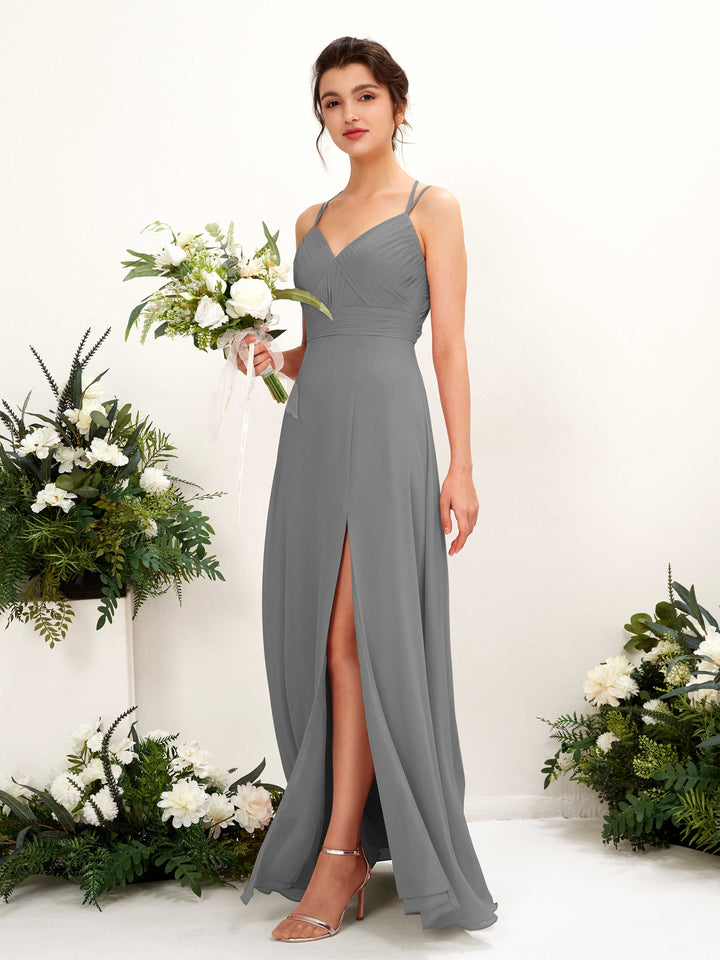 Carlyna Joa A-Line Steel Gray Bridesmaid Dress Maxi Sleeveless V-Neck Dress 