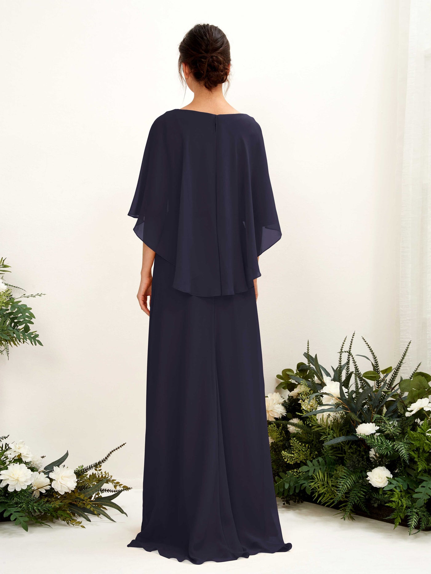 Carlyna Savin Sheath Dark Navy Bridesmaid Dress Maxi Cap Sleeve Boat Neck Dress #color_dark-navy