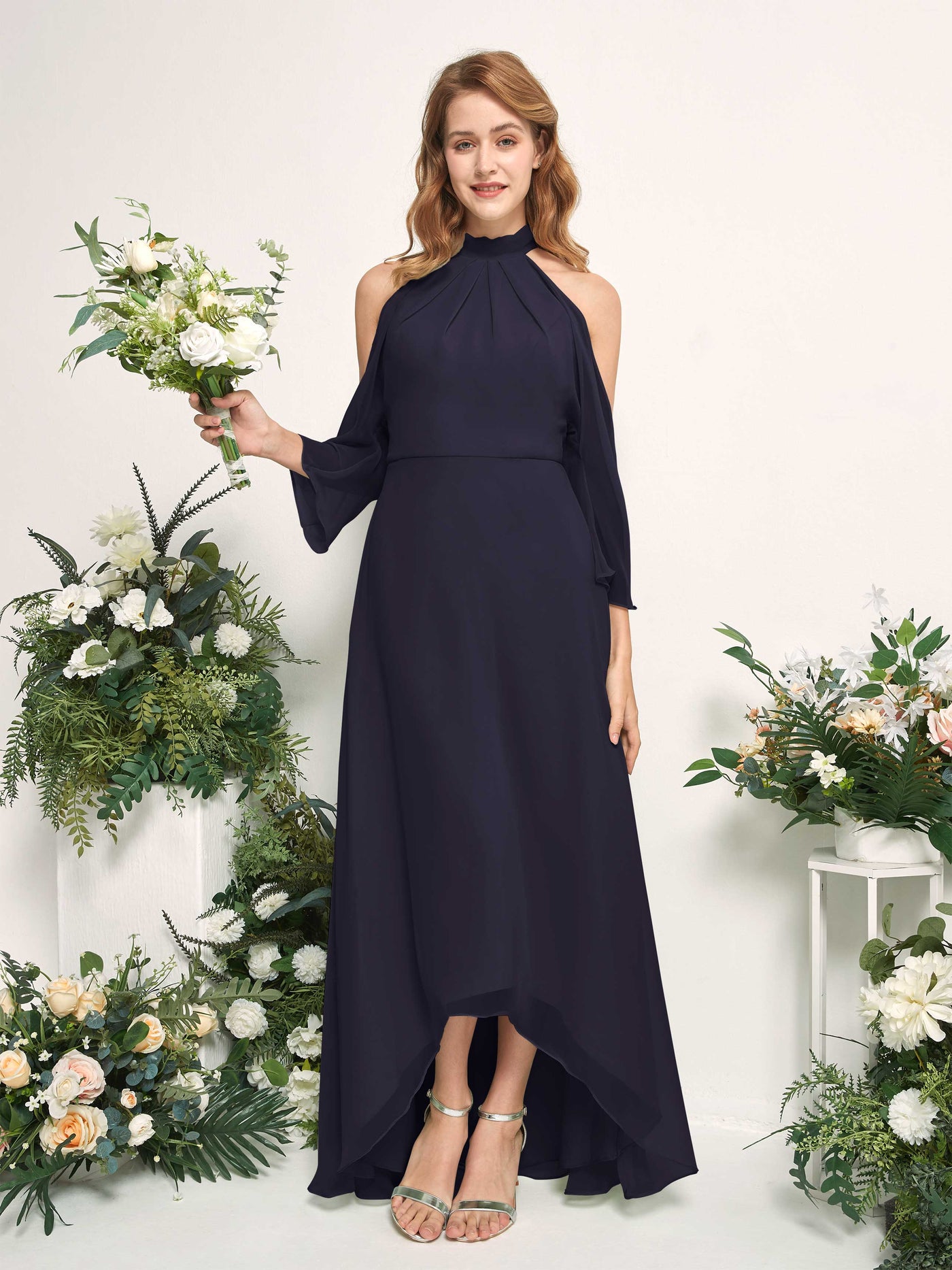 Carlyna Maxine A-Line Dark Navy Bridesmaid Dress Maxi Sleeveless Round Neck Dress #color_dark-navy