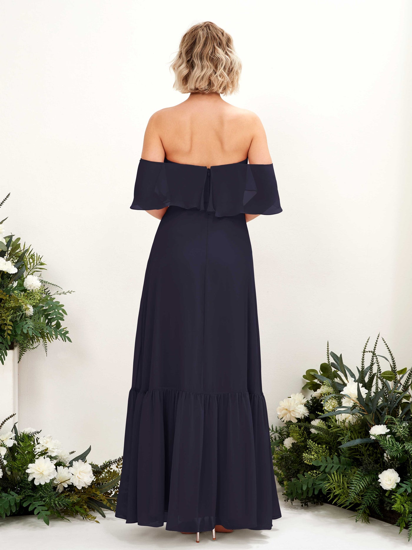 Carlyna Joie A-Line Dark Navy Bridesmaid Dress Maxi Sleeveless Off the Shoulder Dress #color_dark-navy