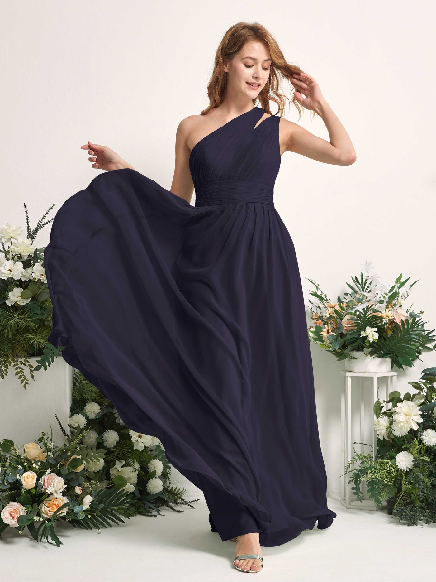 Carlyna Evelyn A-Line Dark Navy Bridesmaid Dress Maxi Sleeveless One Shoulder Dress #color_dark-navy