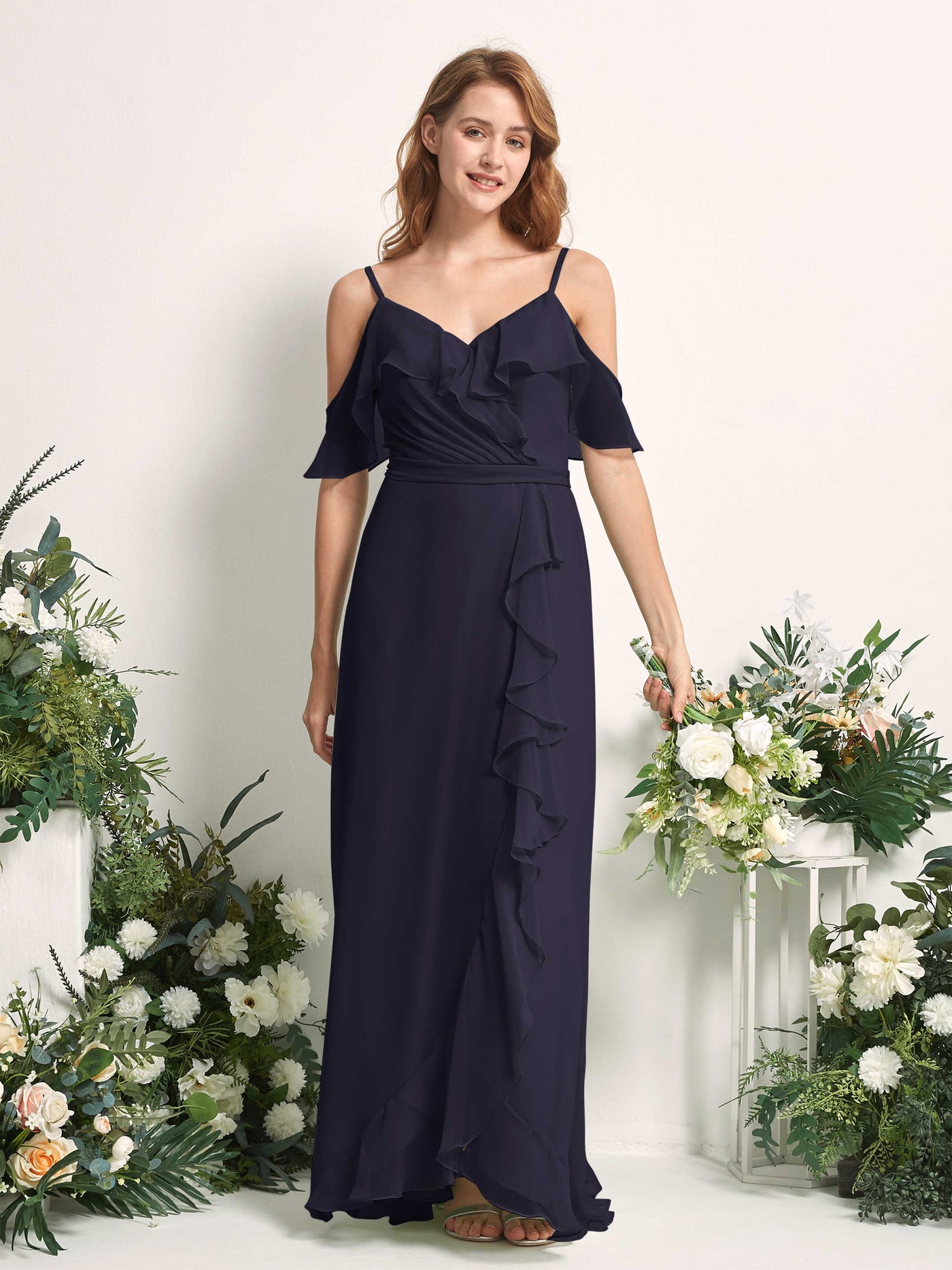 Carlyna Yvette A-Line Dark Navy Bridesmaid Dress Maxi Sleeveless V-Neck Dress #color_dark-navy