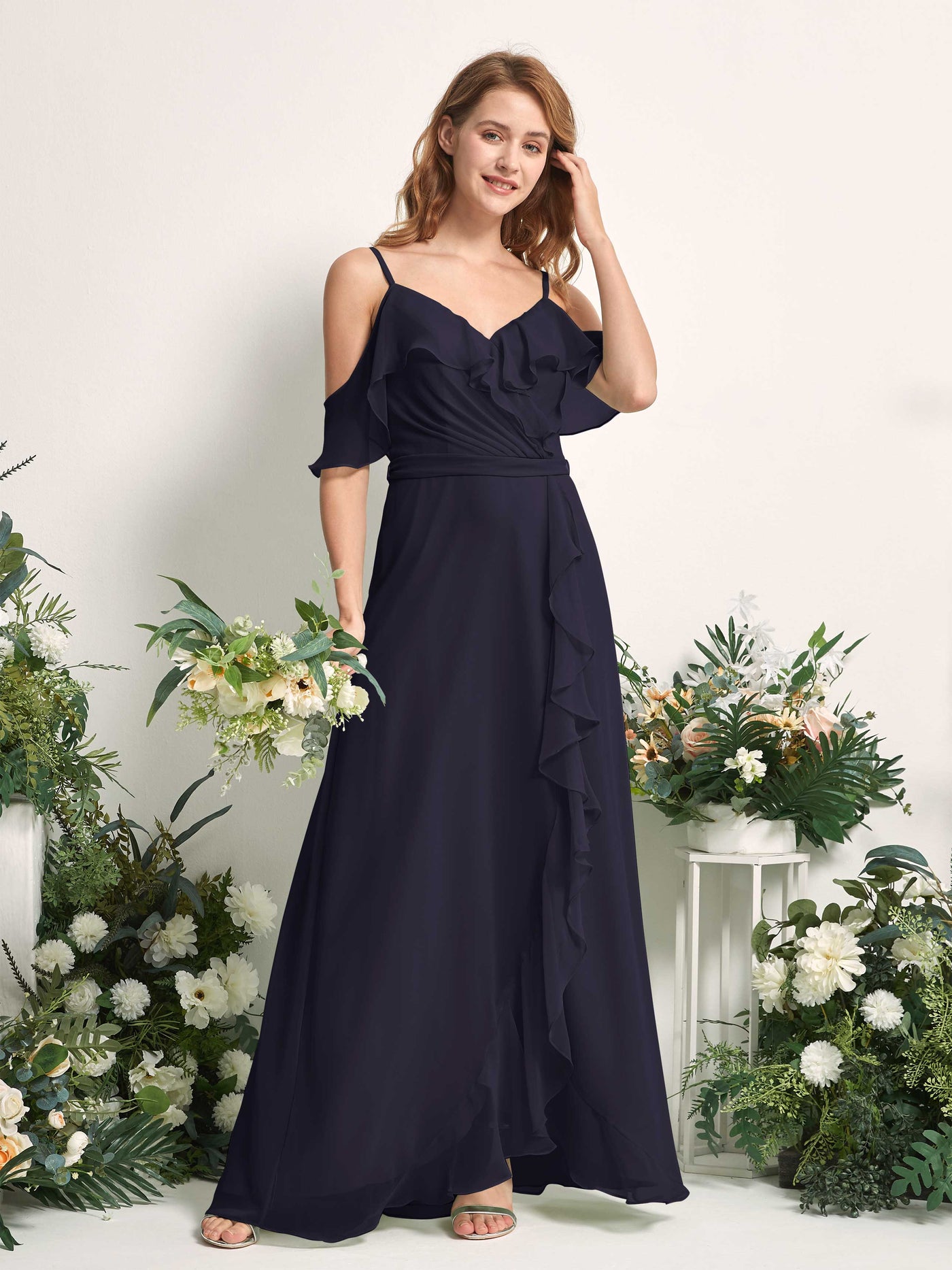 Carlyna Yvette A-Line Dark Navy Bridesmaid Dress Maxi Sleeveless V-Neck Dress #color_dark-navy