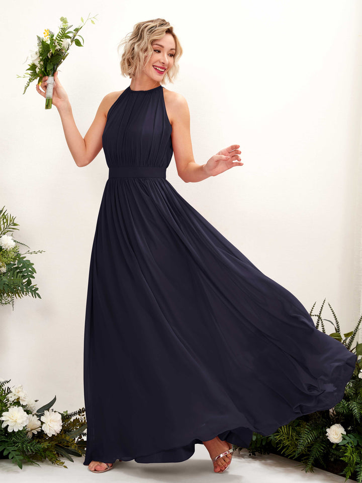 Halter Sleeveless Chiffon Bridesmaid Dress  (81223118)