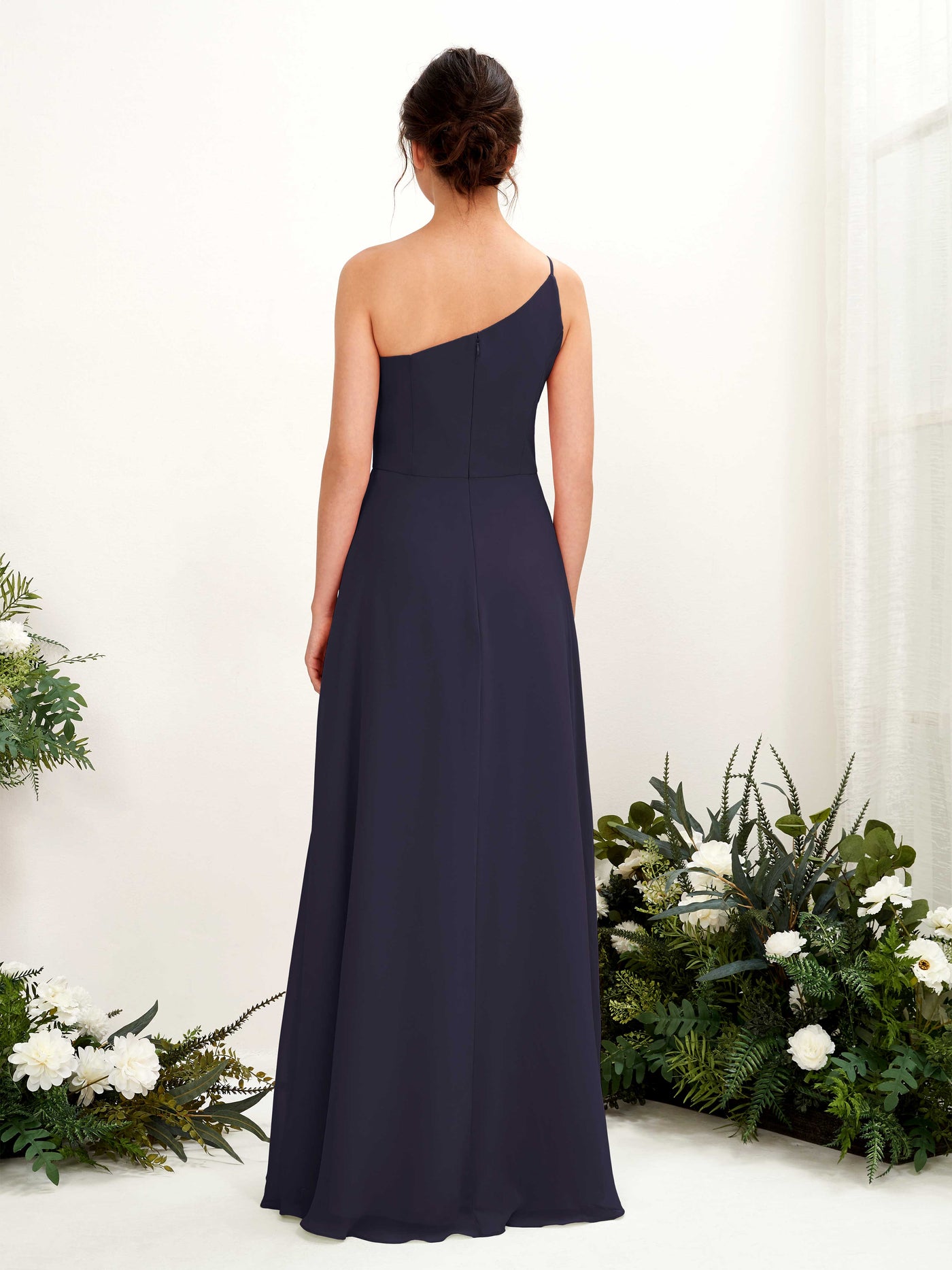 Carlyna Crystal A-Line Dark Navy Bridesmaid Dress Maxi Sleeveless One Shoulder Dress #color_dark-navy