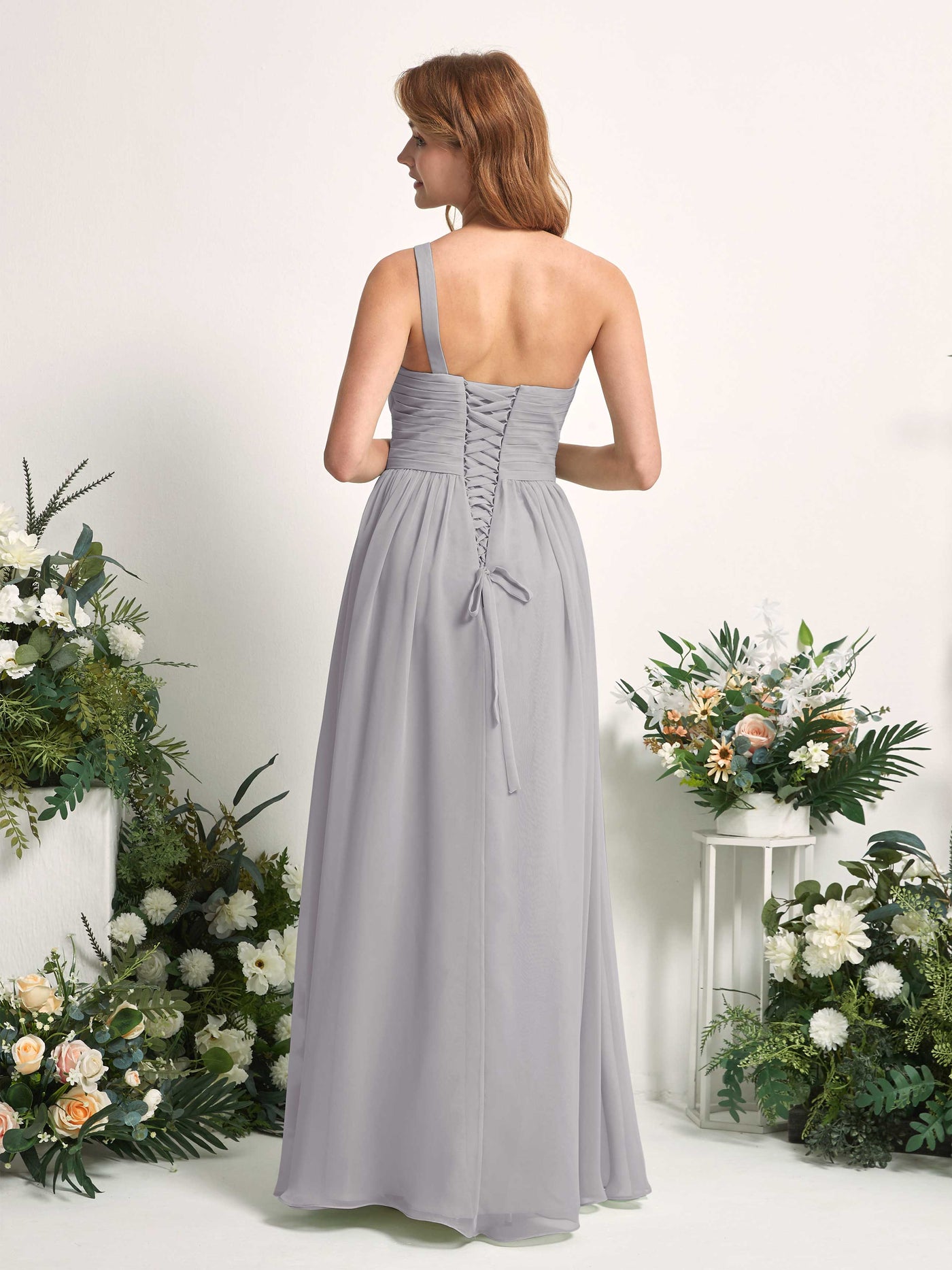 Bridesmaid Dress A-line Chiffon One Shoulder Full Length Sleeveless Wedding Party Dress - Dove (81226725)#color_dove