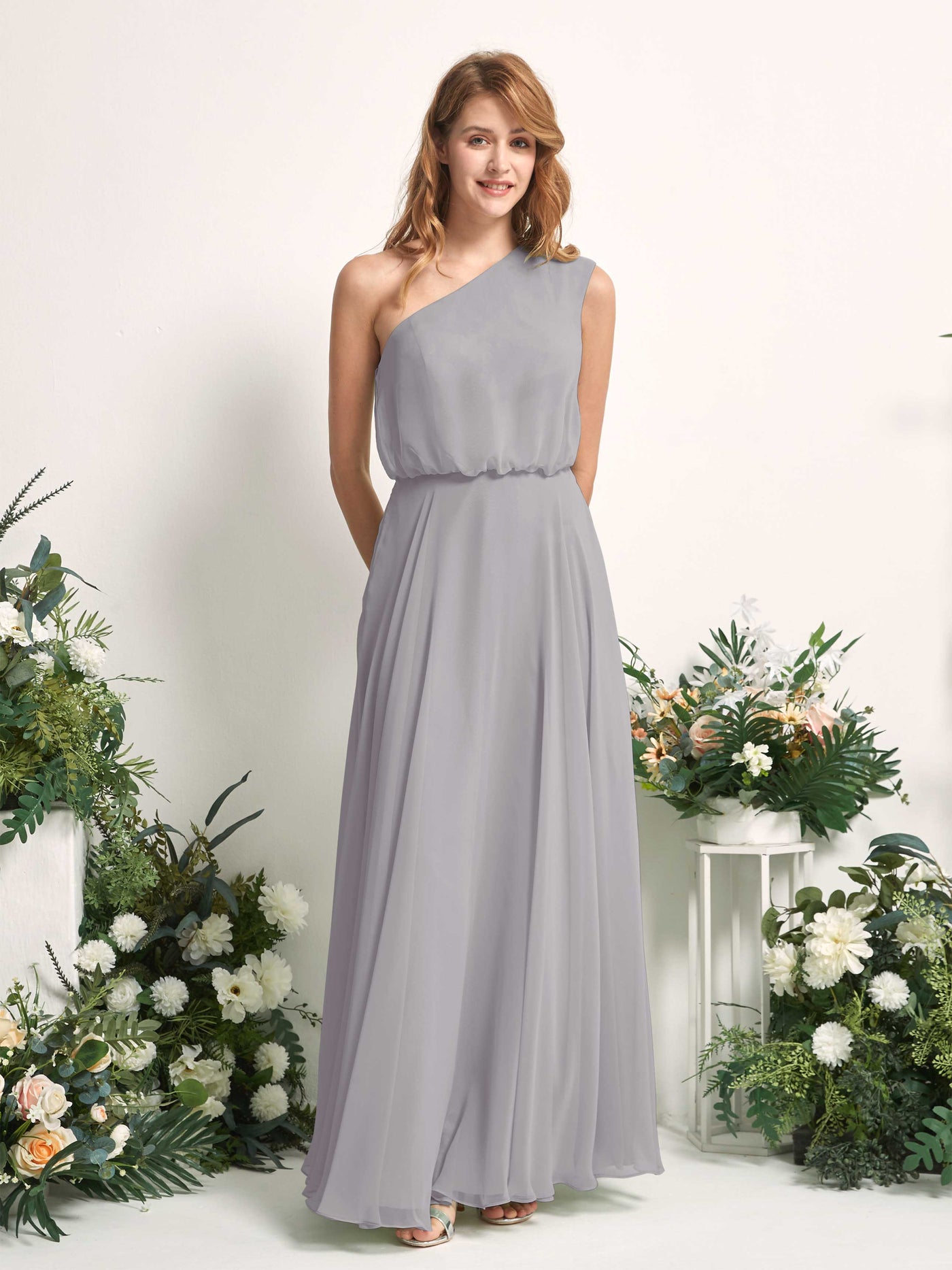 Bridesmaid Dress A-line Chiffon One Shoulder Full Length Sleeveless Wedding Party Dress - Dove (81226825)#color_dove