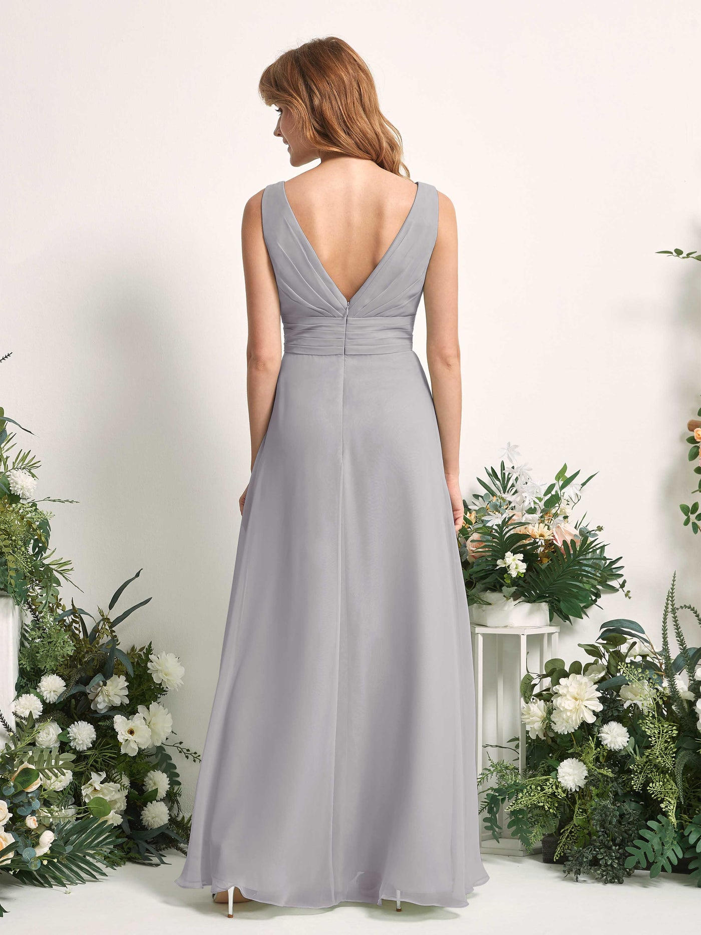 Carlyna Mollie A-Line Dove Bridesmaid Dress Maxi Sleeveless V-Neck Dress #color_dove