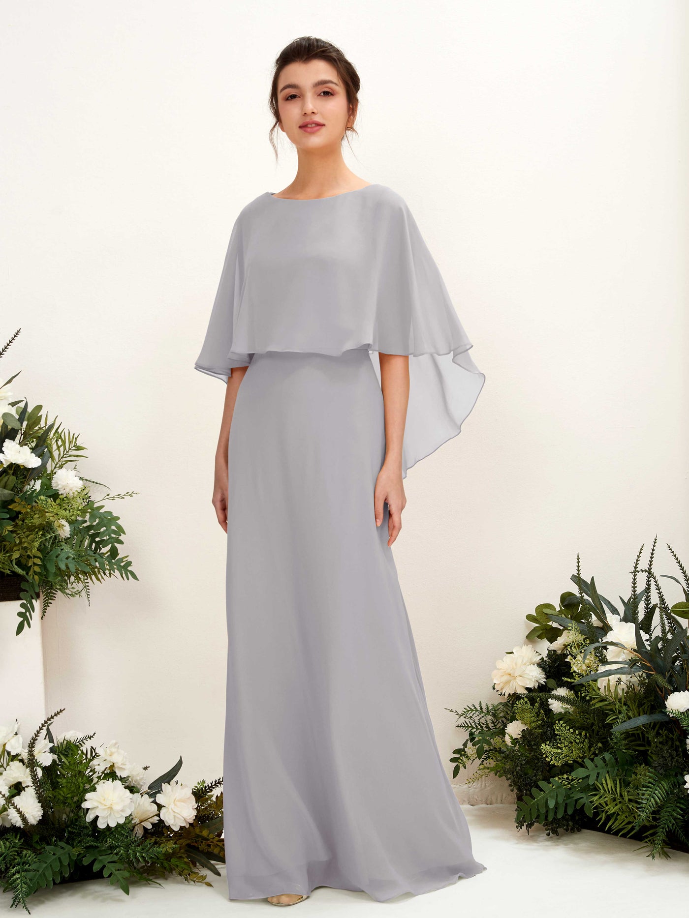 Carlyna Savin Sheath Dove Bridesmaid Dress Maxi Cap Sleeve Boat Neck Dress #color_dove