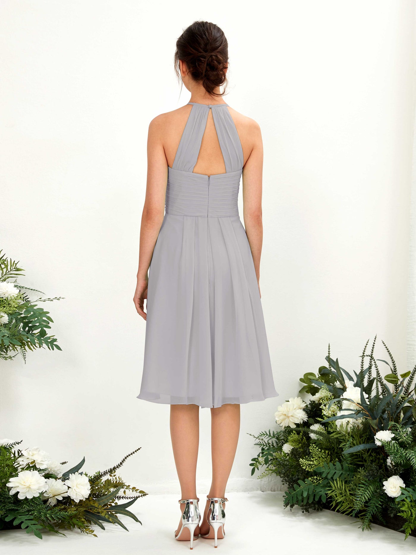 A-line Halter Sleeveless Chiffon Bridesmaid Dress - Dove (81220425)#color_dove