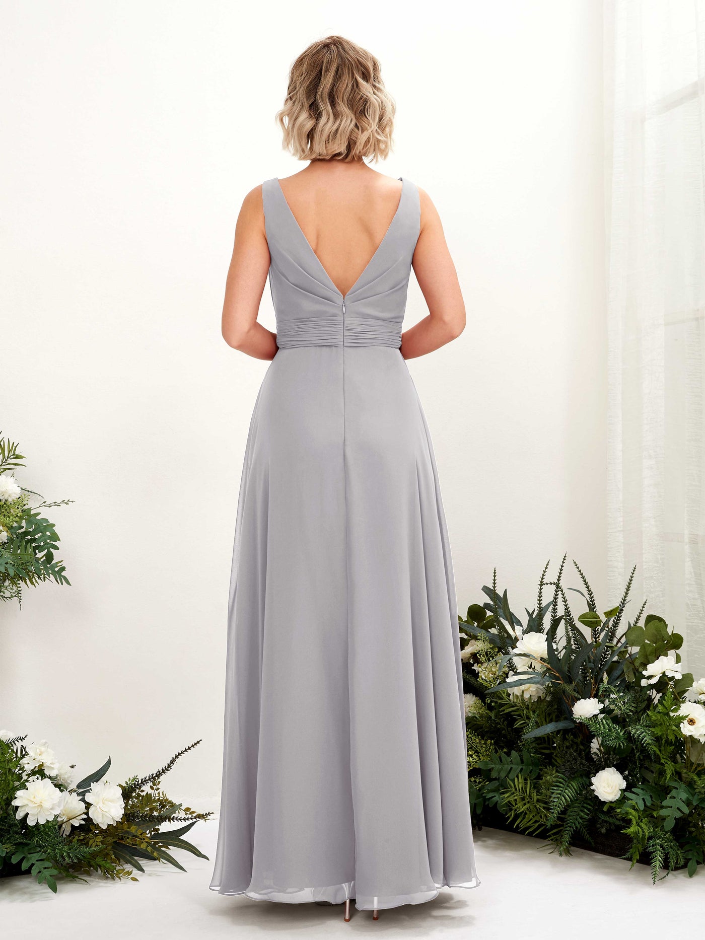 Carlyna Brianna A-Line Dove Bridesmaid Dress Maxi Sleeveless Boat Neck Dress #color_dove