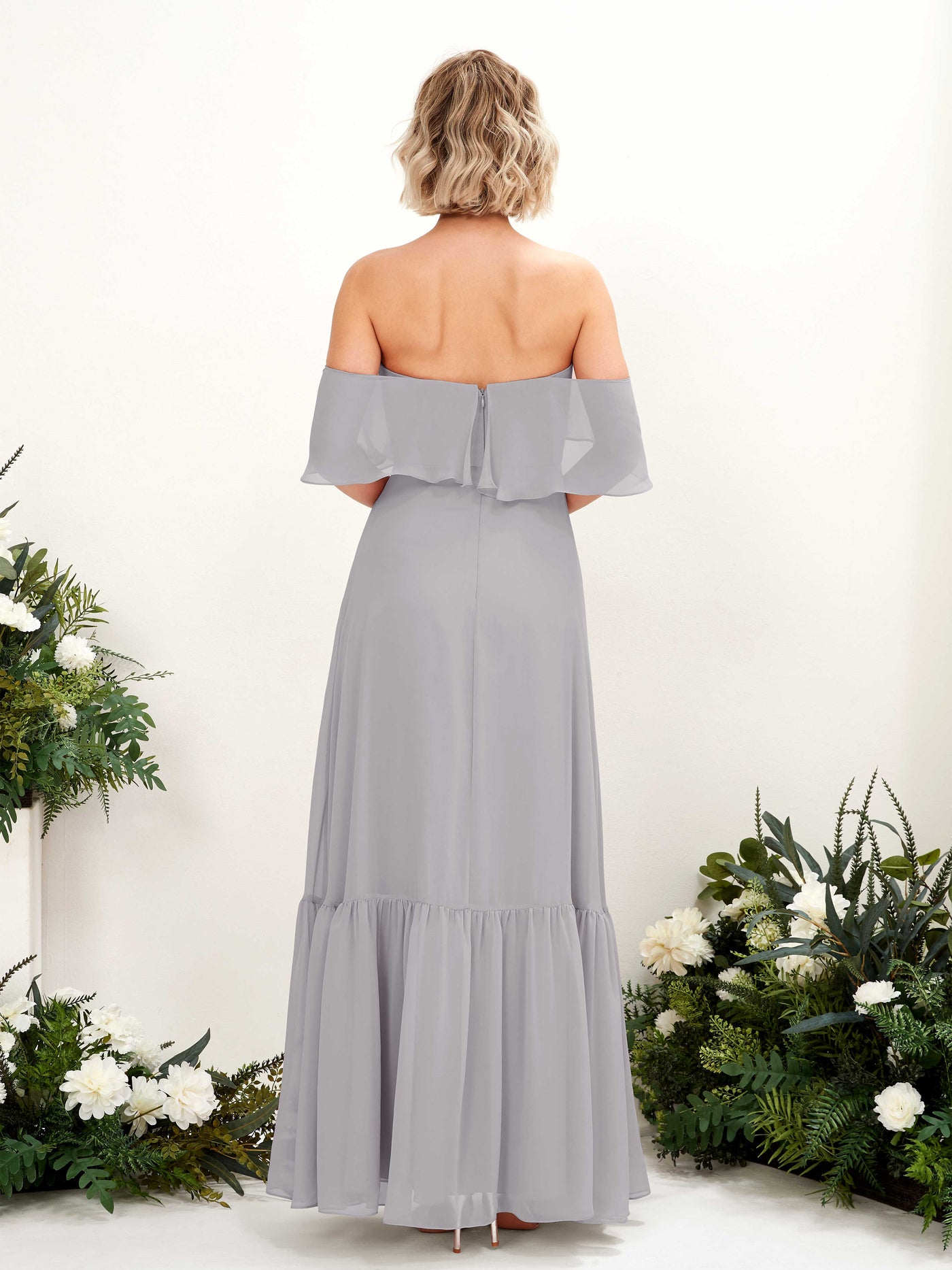 Carlyna Joie A-Line Dove Bridesmaid Dress Maxi Sleeveless Off the Shoulder Dress #color_dove