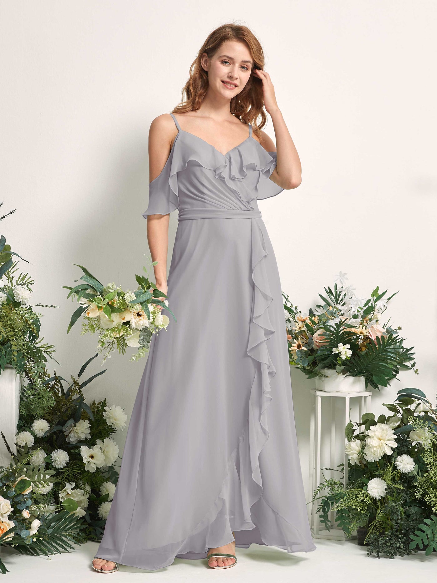 Carlyna Yvette A-Line Dove Bridesmaid Dress Maxi Sleeveless V-Neck Dress #color_dove