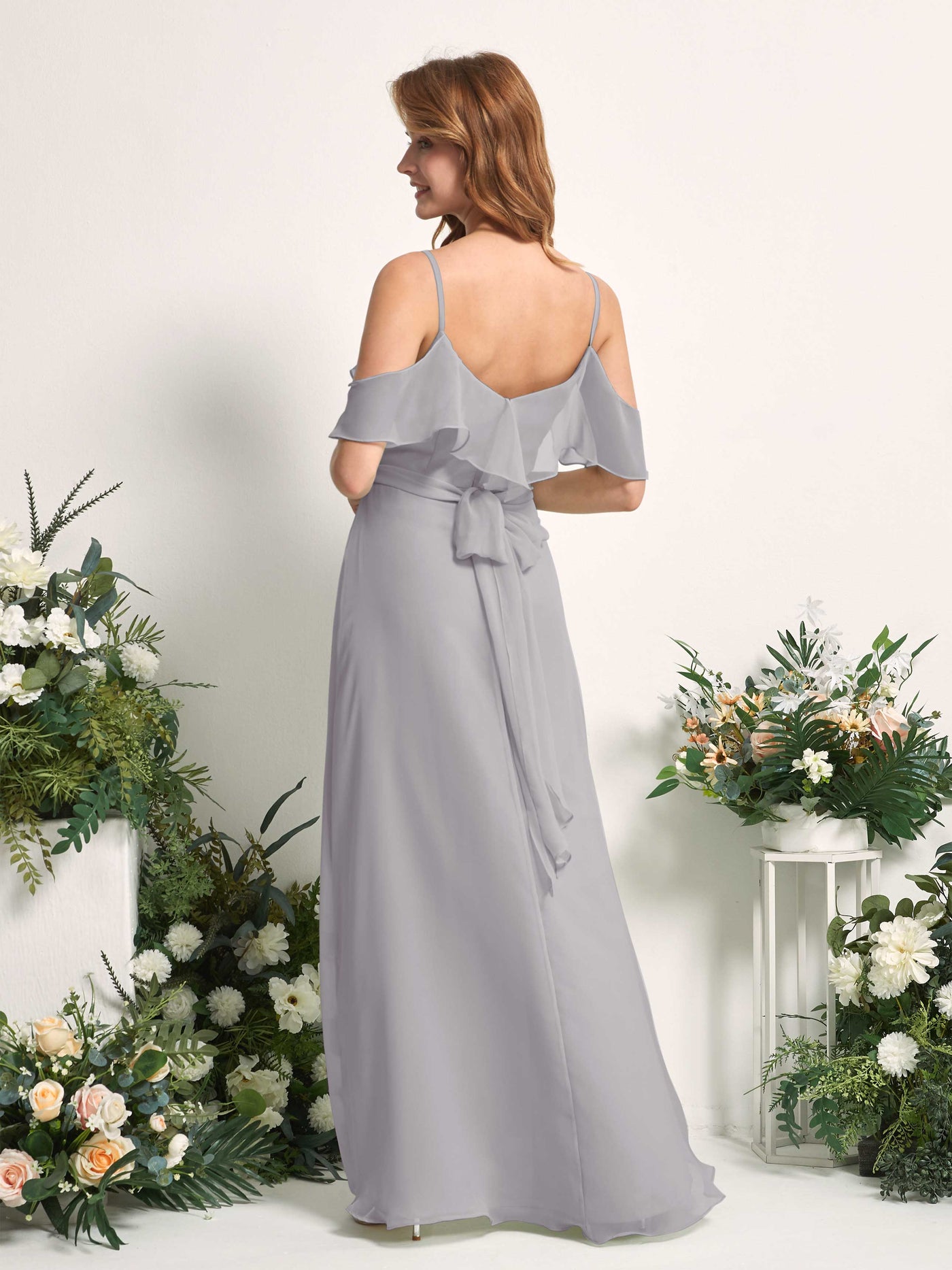 Bridesmaid Dress A-line Chiffon Spaghetti-straps Full Length Sleeveless Wedding Party Dress - Dove (81227425)#color_dove