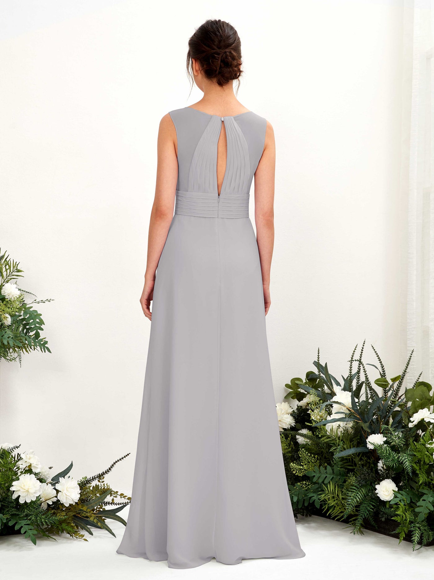 Carlyna Karen A-Line Dove Bridesmaid Dress Maxi Sleeveless V-Neck Dress #color_dove