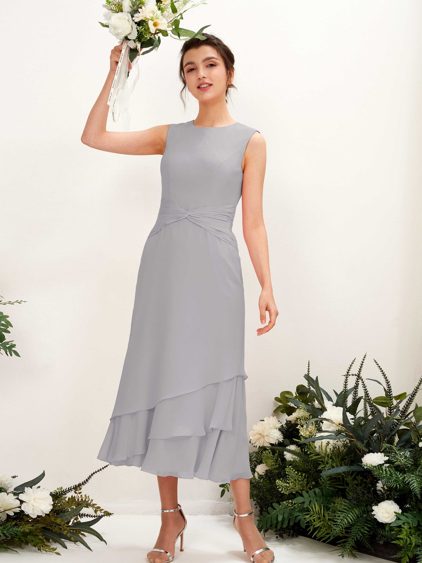 Mermaid/Trumpet Round Sleeveless Chiffon Bridesmaid Dress - Dove (81221925)#color_dove