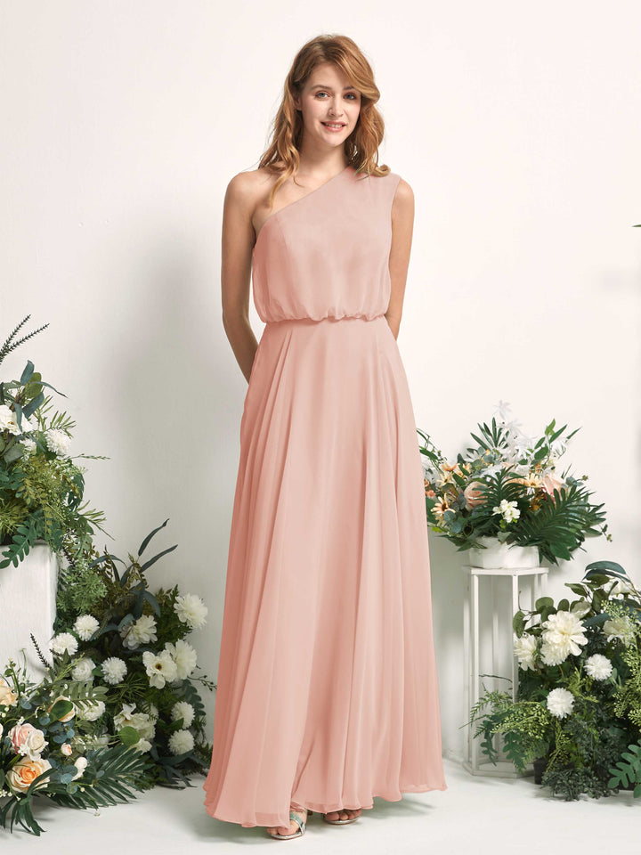 Carlyna Cecily A-Line Pearl Pink Bridesmaid Dress Maxi Sleeveless One Shoulder Dress 