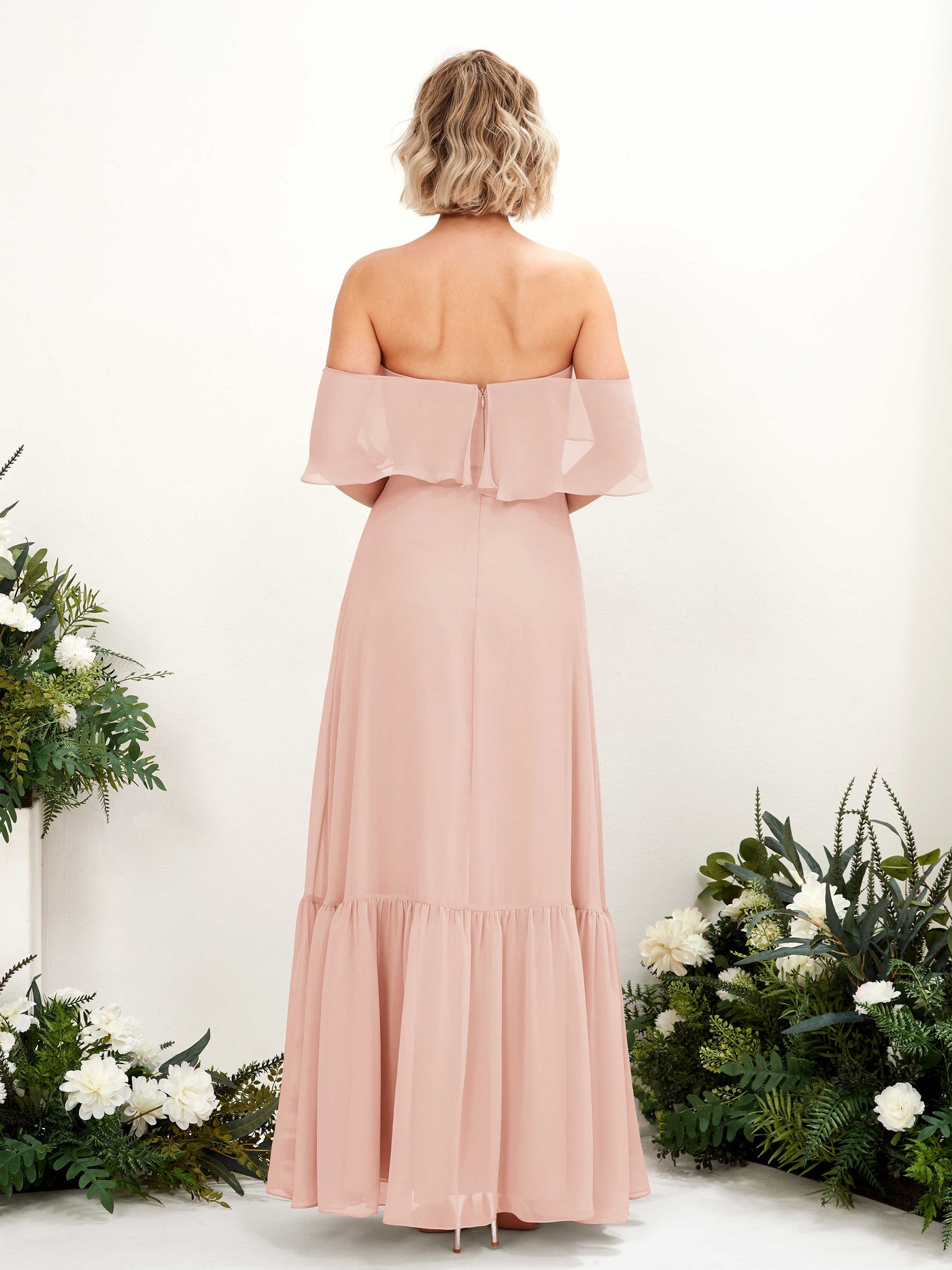 Carlyna Joie A-Line Pearl Pink Bridesmaid Dress Maxi Sleeveless Off the Shoulder Dress #color_pearl-pink