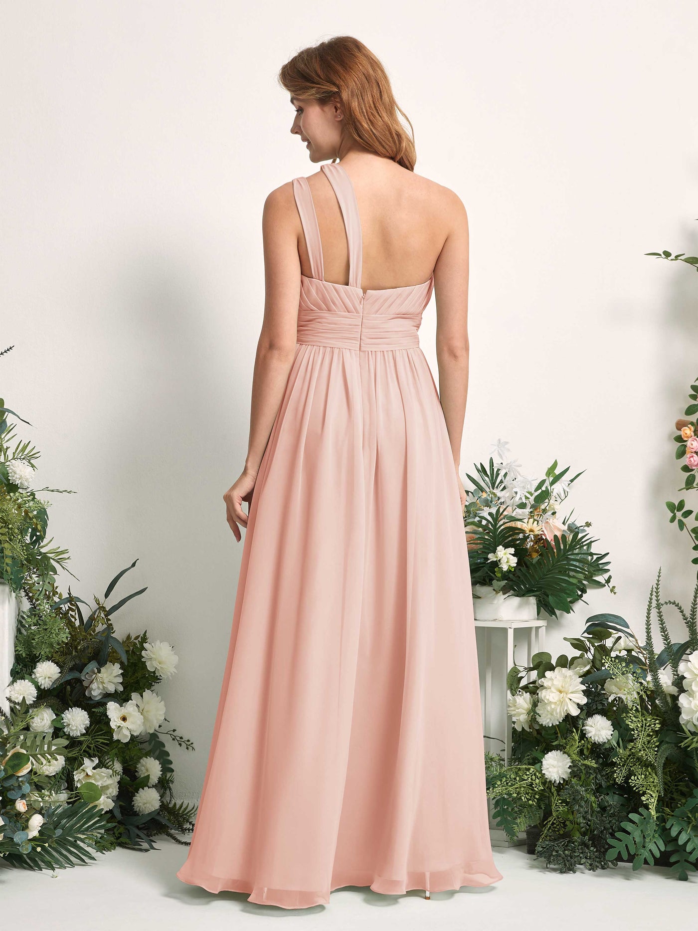 Carlyna Evelyn A-Line Pearl Pink Bridesmaid Dress Maxi Sleeveless One Shoulder Dress #color_pearl-pink