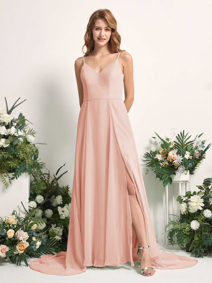 Carlyna Marcia A-Line Pearl Pink Bridesmaid Dress Maxi Sleeveless V-Neck Dress 