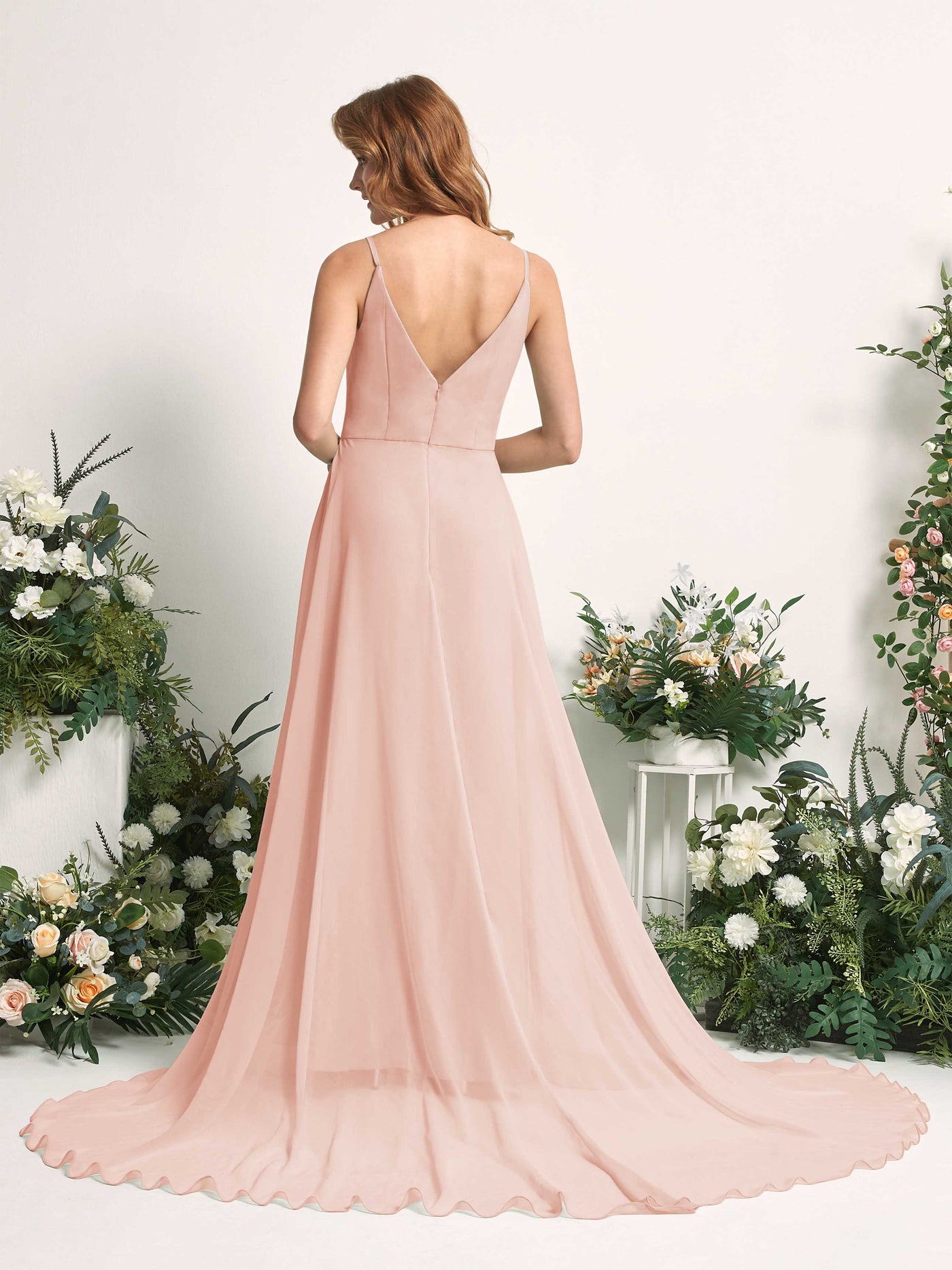 Bridesmaid Dress A-line Chiffon Spaghetti-straps Full Length Sleeveless Wedding Party Dress - Pearl Pink (81227708)#color_pearl-pink