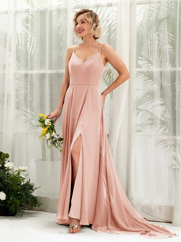 Carlyna Mana A-Line Pearl Pink Bridesmaid Dress Maxi Sleeveless V-Neck Dress #color_pearl-pink