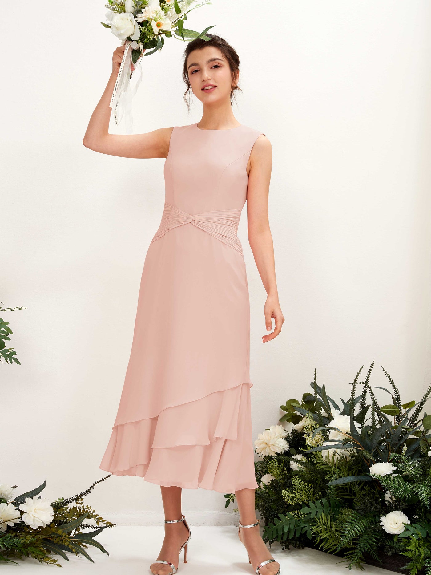 Mermaid/Trumpet Round Sleeveless Chiffon Bridesmaid Dress - Pearl Pink (81221908)#color_pearl-pink