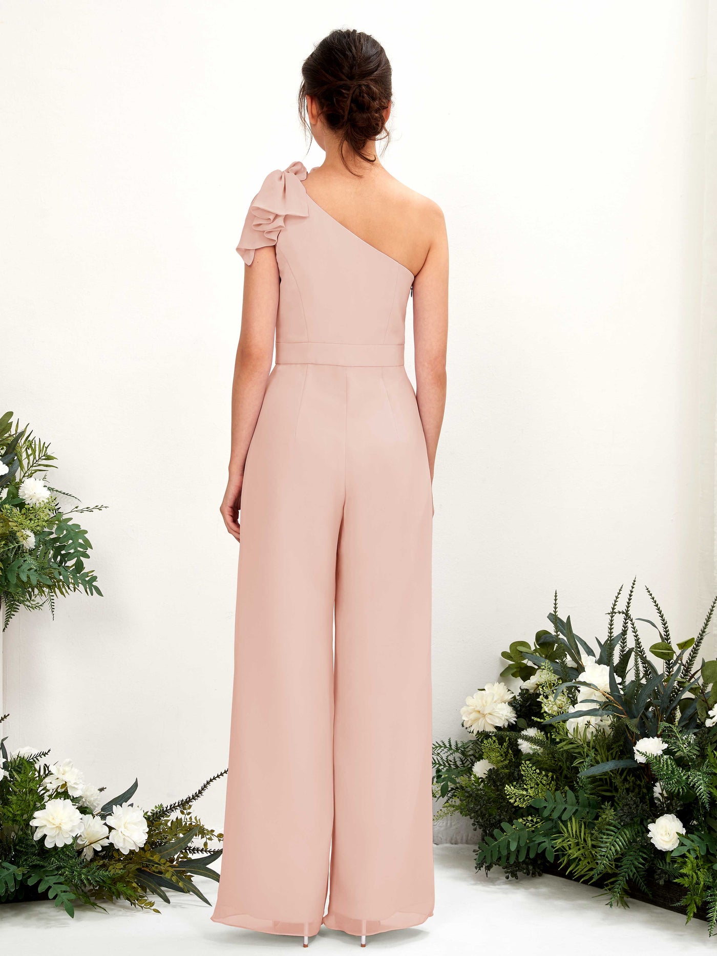 Carlyna Jasmine Jumpsuit Pearl Pink Bridesmaid Dress Maxi Sleeveless One Shoulder Dress #color_pearl-pink