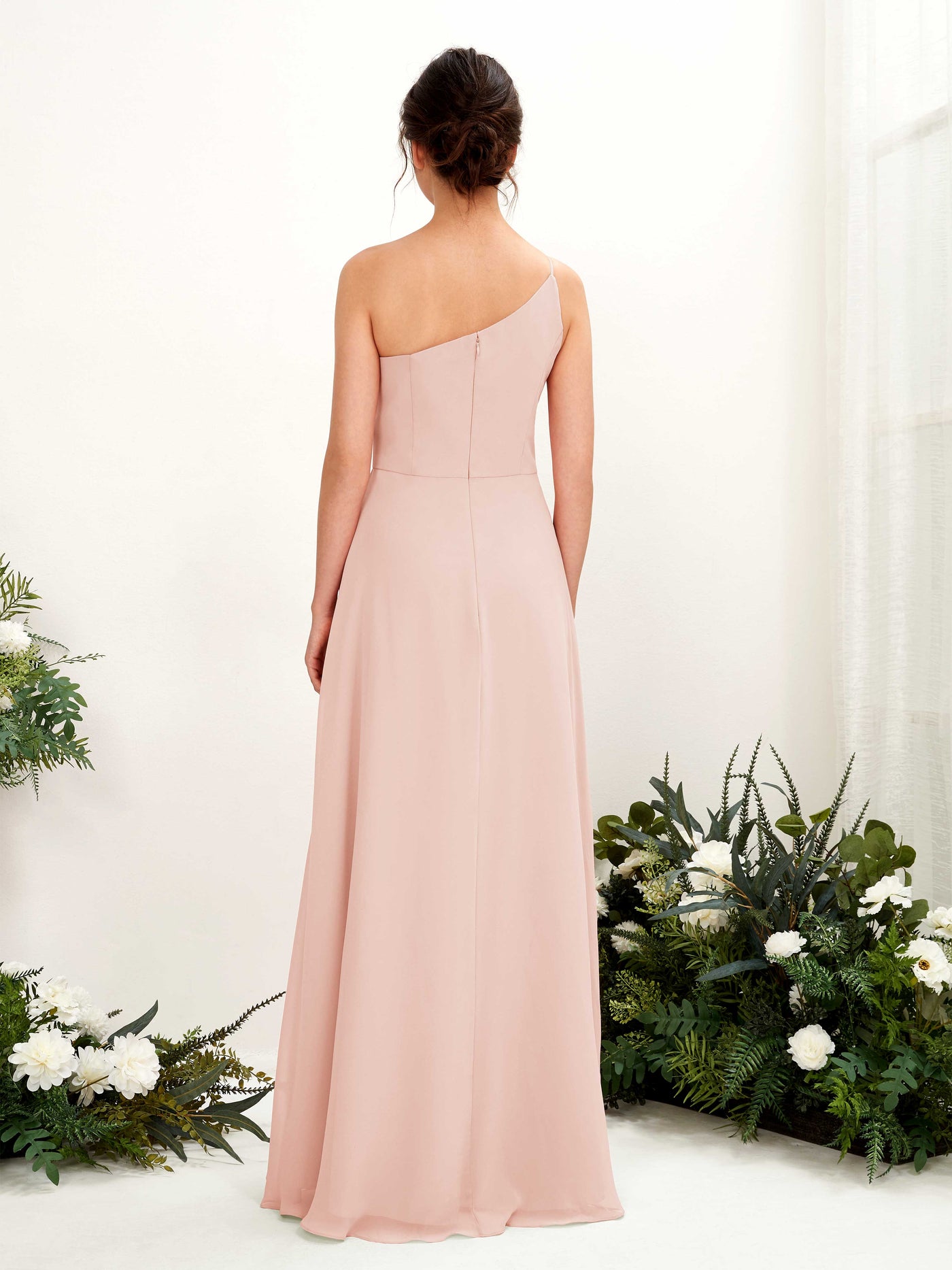 Carlyna Crystal A-Line Pearl Pink Bridesmaid Dress Maxi Sleeveless One Shoulder Dress #color_pearl-pink