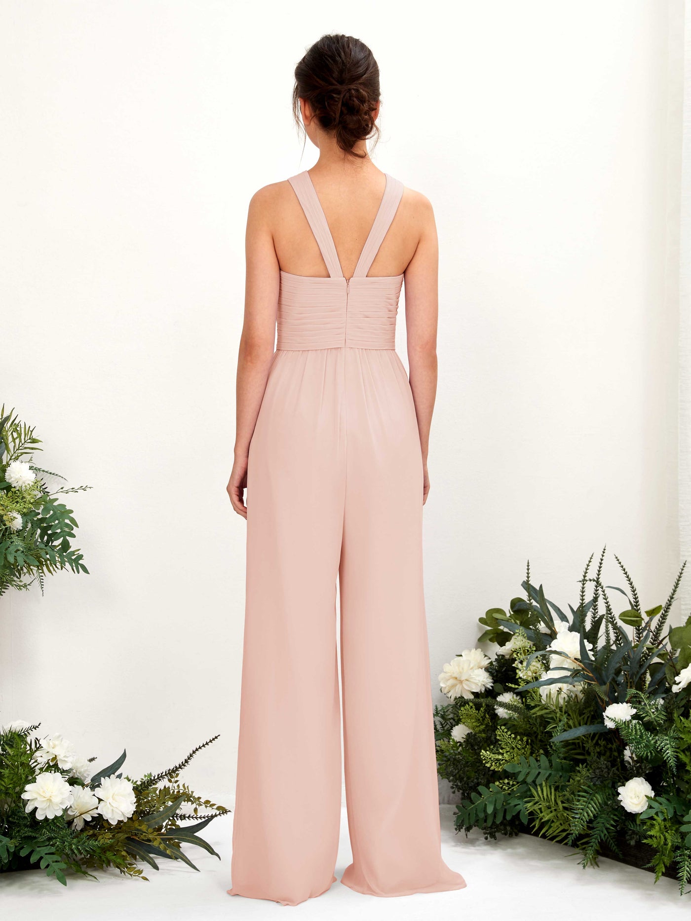 Carlyna Hilona Jumpsuit Pearl Pink Bridesmaid Dress Maxi Sleeveless V-Neck Dress #color_pearl-pink