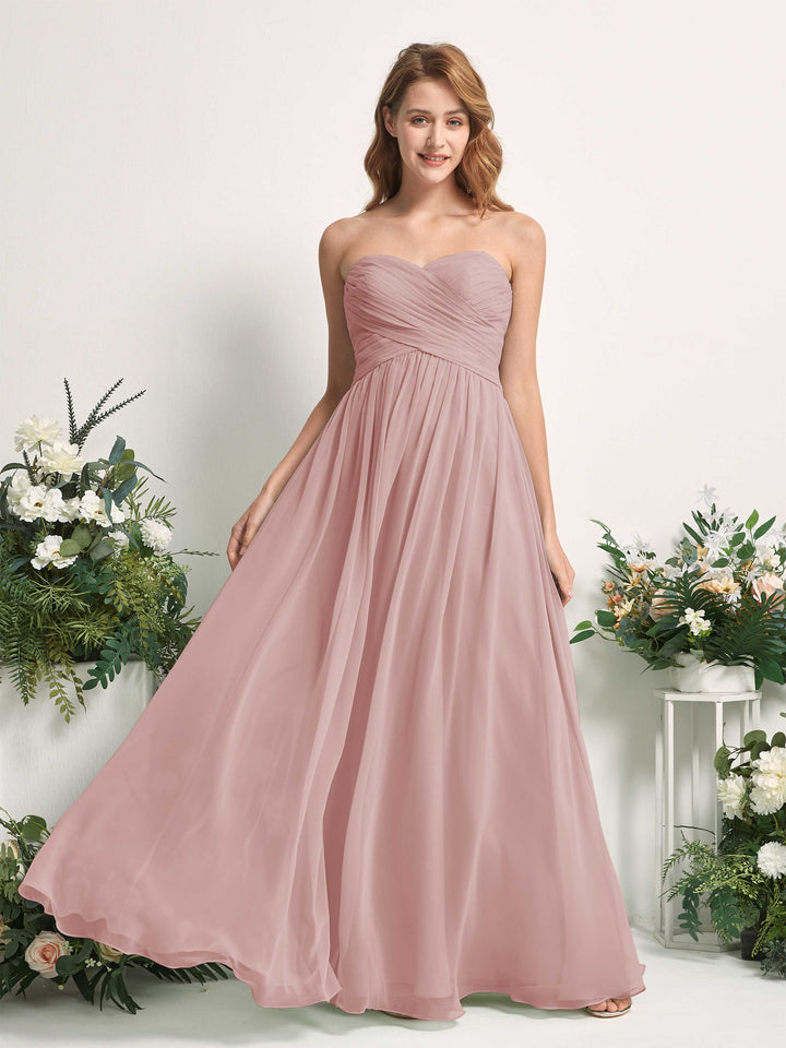 Bridesmaid Dress A-line Chiffon Sweetheart Full Length Sleeveless Wedding Party Dress - Dusty Rose (81226909)