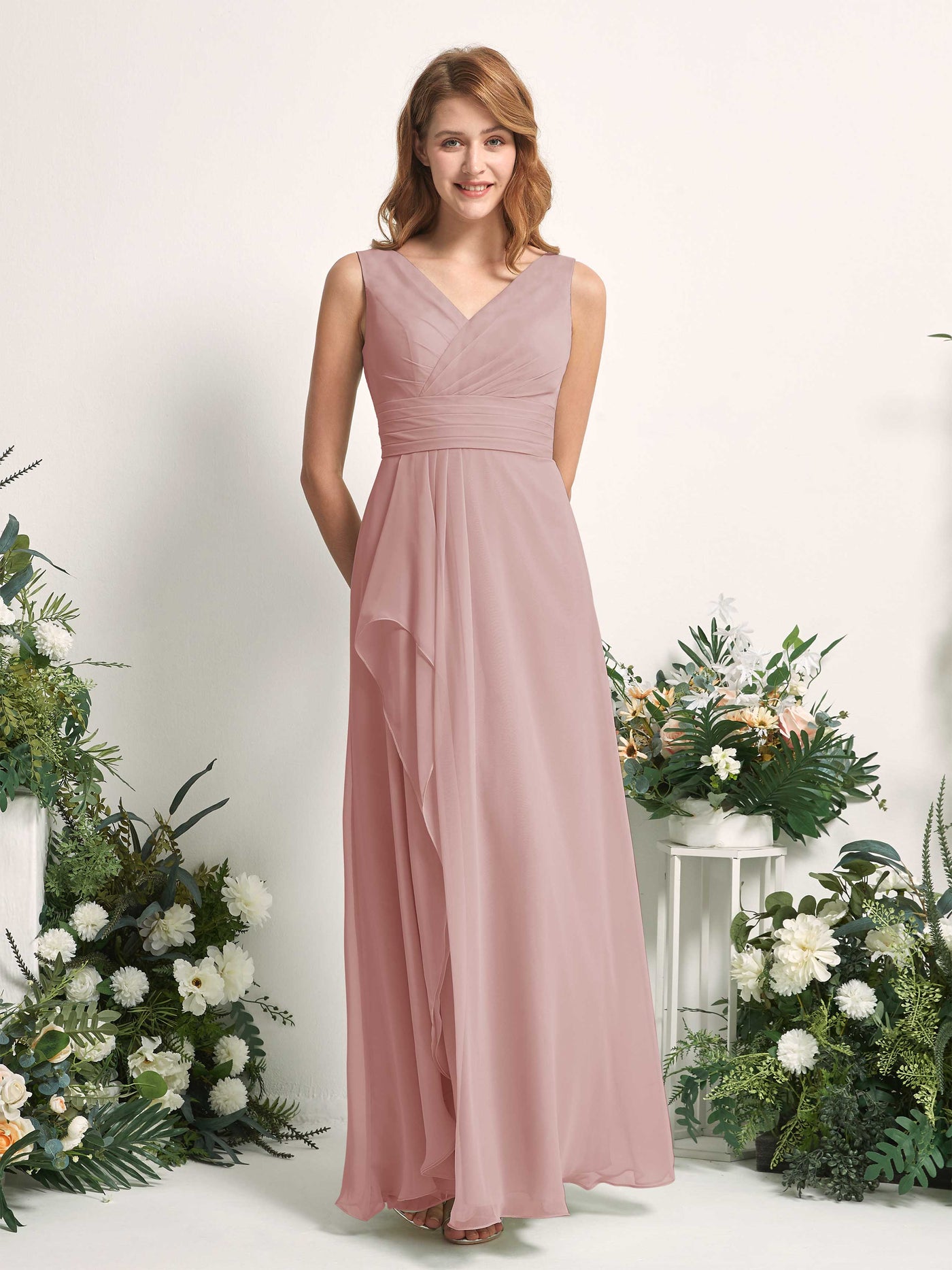 Carlyna Mollie A-Line Dusty Rose Bridesmaid Dress Maxi Sleeveless V-Neck Dress #color_dusty-rose