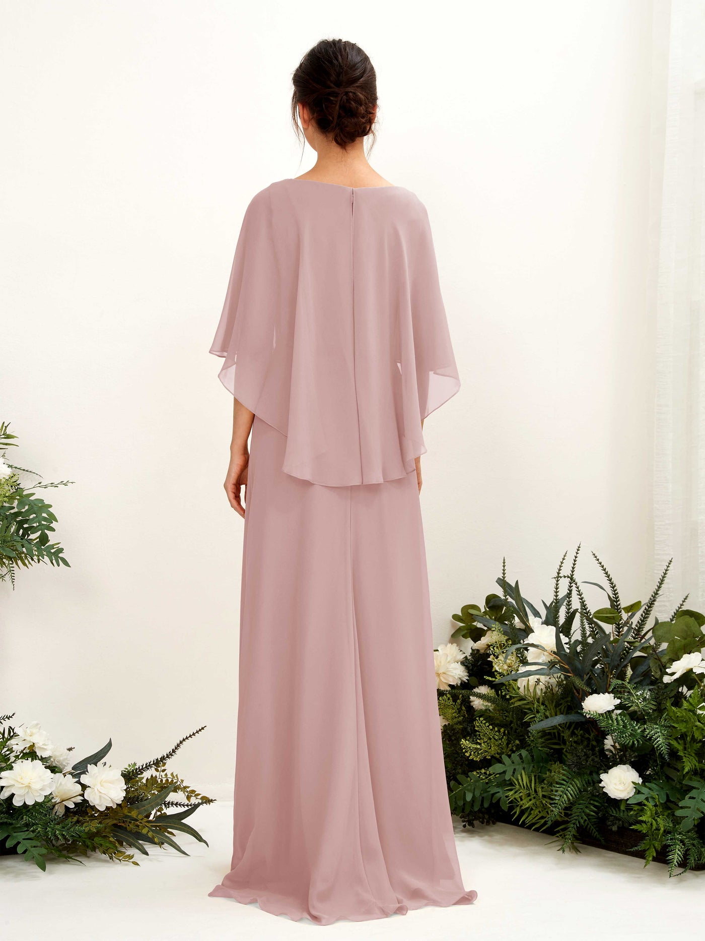 Carlyna Savin Sheath Dusty Rose Bridesmaid Dress Maxi Cap Sleeve Boat Neck Dress #color_dusty-rose