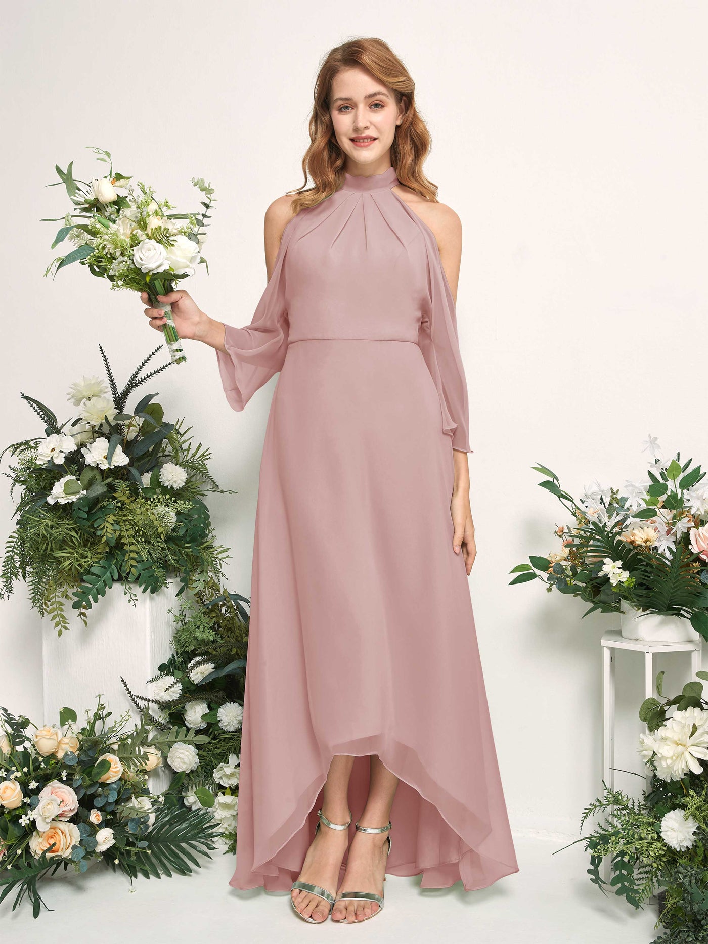 Carlyna Maxine A-Line Dusty Rose Bridesmaid Dress Maxi Sleeveless Round Neck Dress #color_dusty-rose