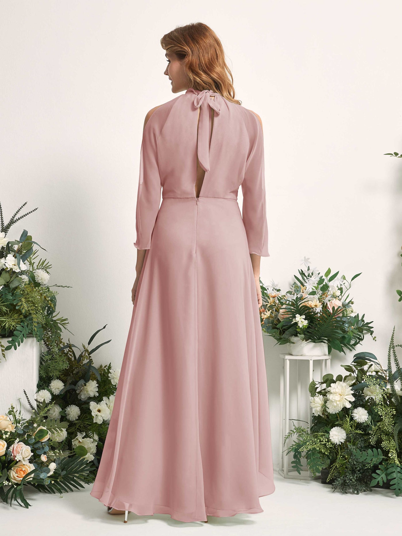 Carlyna Maxine A-Line Dusty Rose Bridesmaid Dress Maxi Sleeveless Round Neck Dress #color_dusty-rose