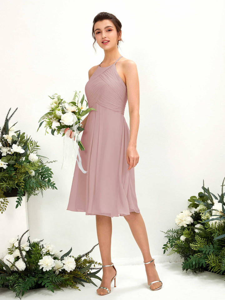 Carlyna Davina A-Line Dusty Rose Bridesmaid Dress Knee-Length Sleeveless Round Neck Dress 