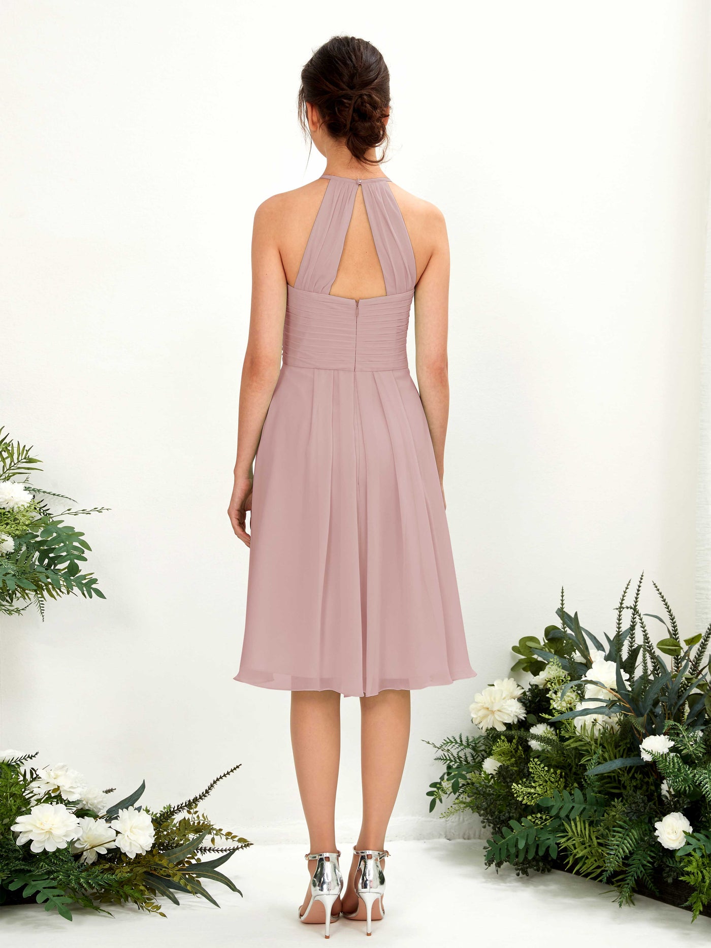 A-line Halter Sleeveless Chiffon Bridesmaid Dress - Dusty Rose (81220409)#color_dusty-rose