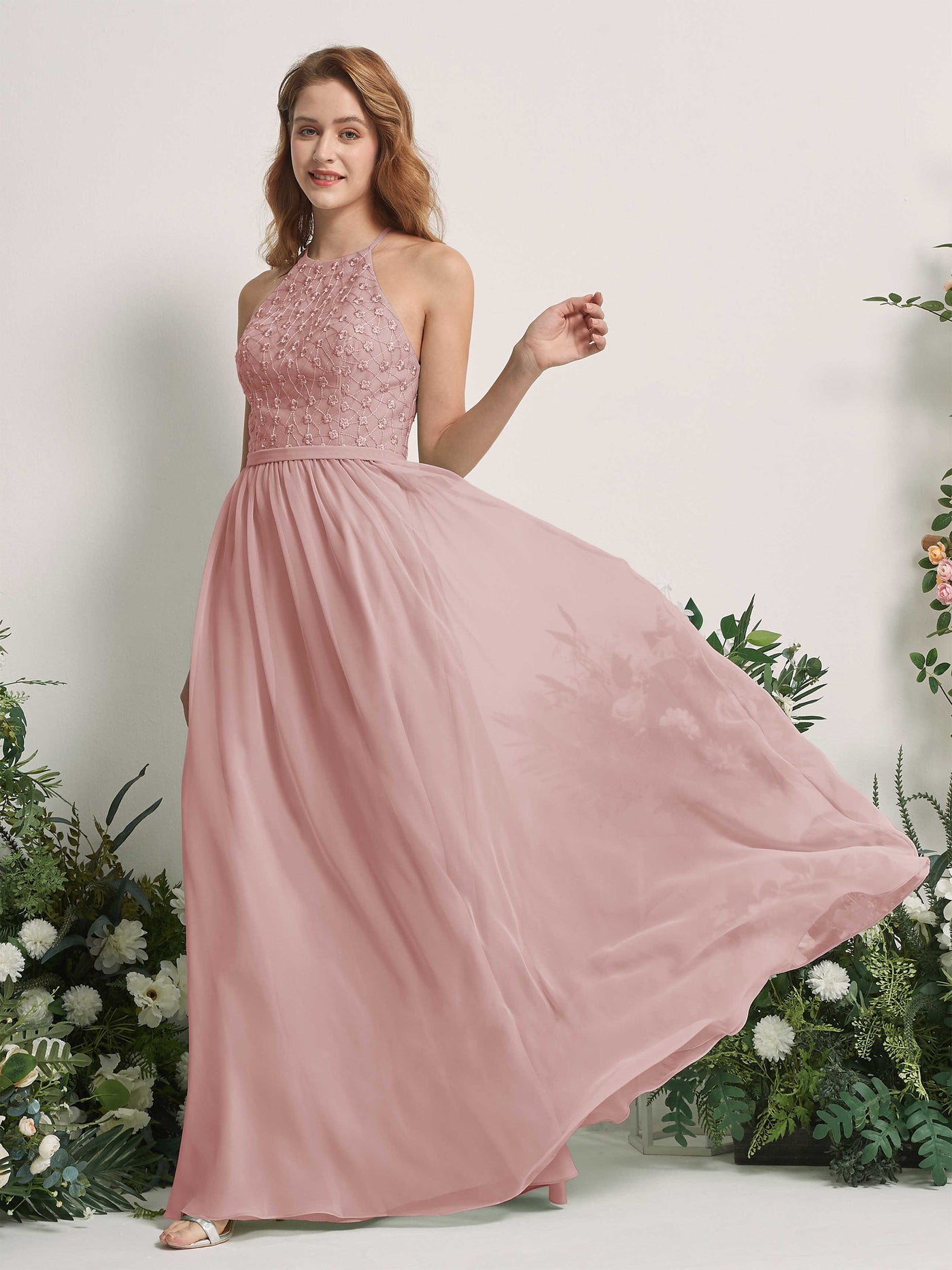 Dusty Rose Bridesmaid Dresses A-line Halter Sleeveless Chiffon Dresses (83220809)#color_dusty-rose