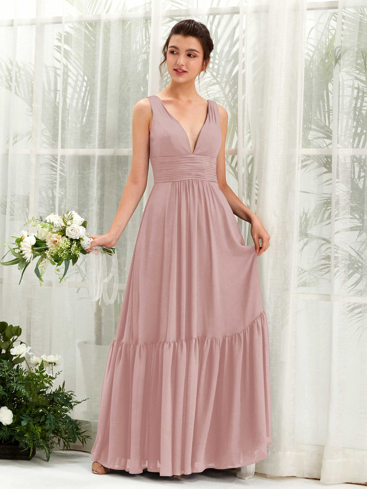 A-line Maternity Straps Sleeveless Chiffon Bridesmaid Dress - Dusty Rose (80223709)