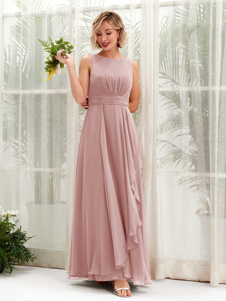 A-line Bateau Sleeveless Chiffon Bridesmaid Dress - Dusty Rose (81225809)