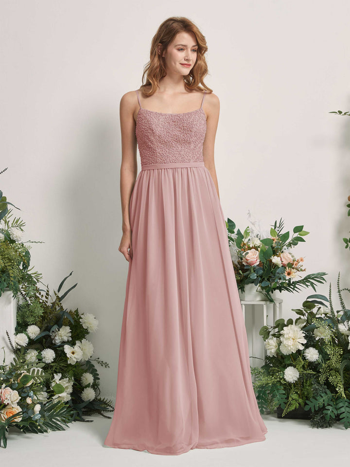 Carlyna Ursula A-Line Dusty Rose Beaded Bridesmaid Dress Maxi Sleeveless Sweetheart Dress 