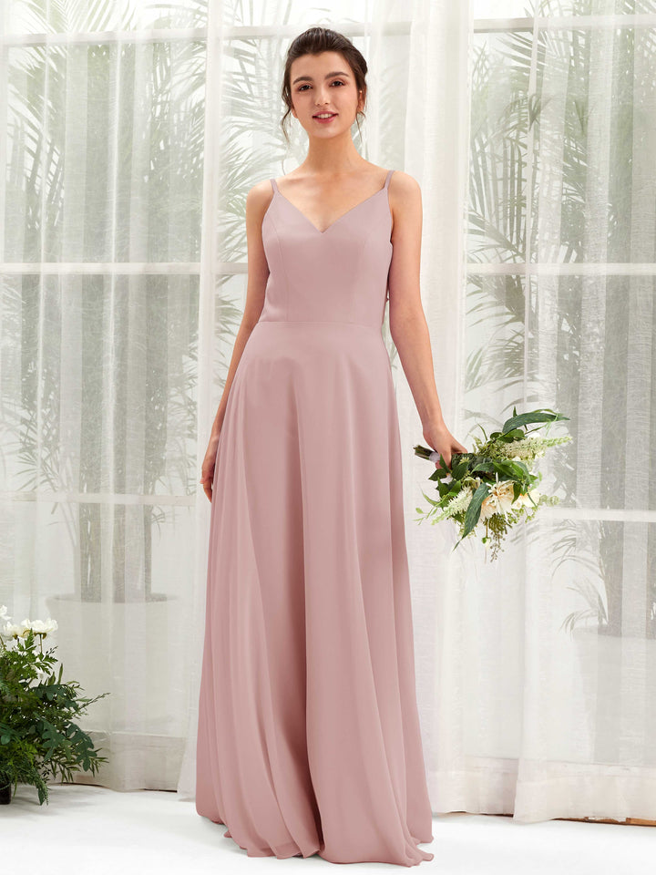 Carlyna Elsa A-Line Dusty Rose Bridesmaid Dress Maxi Sleeveless V-Neck Dress 