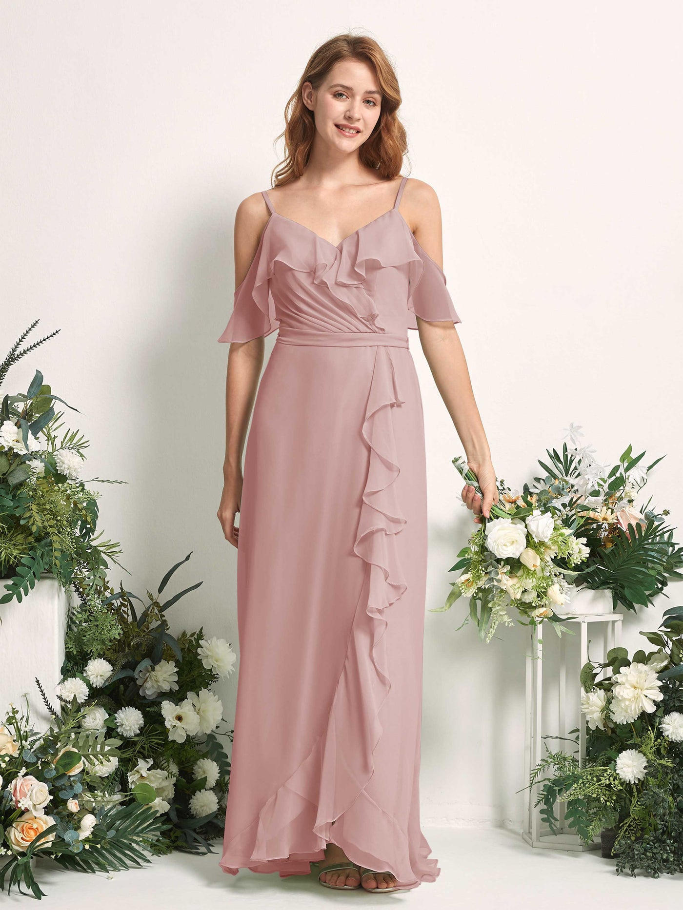 Carlyna Yvette A-Line Dusty Rose Bridesmaid Dress Maxi Sleeveless V-Neck Dress #color_dusty-rose