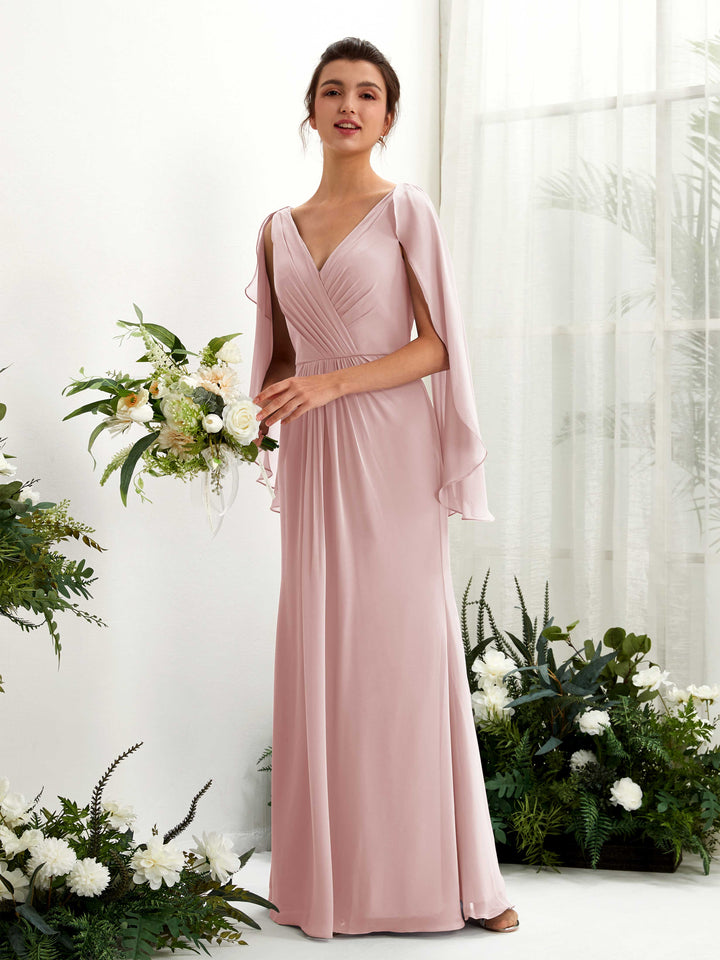 A-line V-neck Chiffon Bridesmaid Dress - Dusty Rose (80220109)