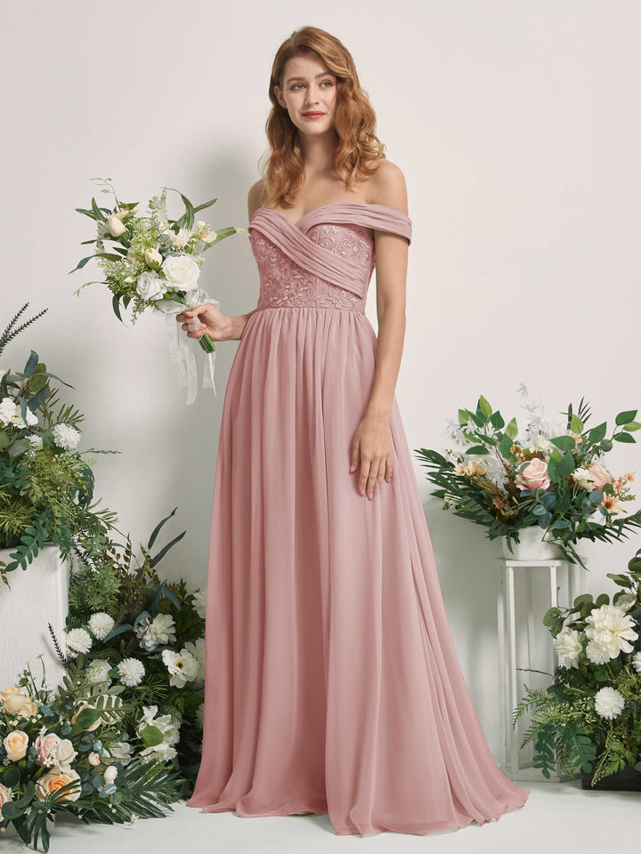 Carlyna Leona A-Line Dusty Rose Embroidered Bridesmaid Dress Maxi Sleeveless Sweetheart Dress 