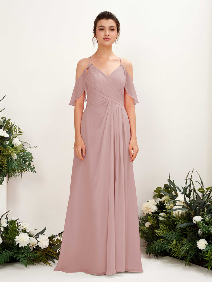 Carlyna Orlane A-Line Dusty Rose Bridesmaid Dress Maxi Sleeveless V-Neck Dress 