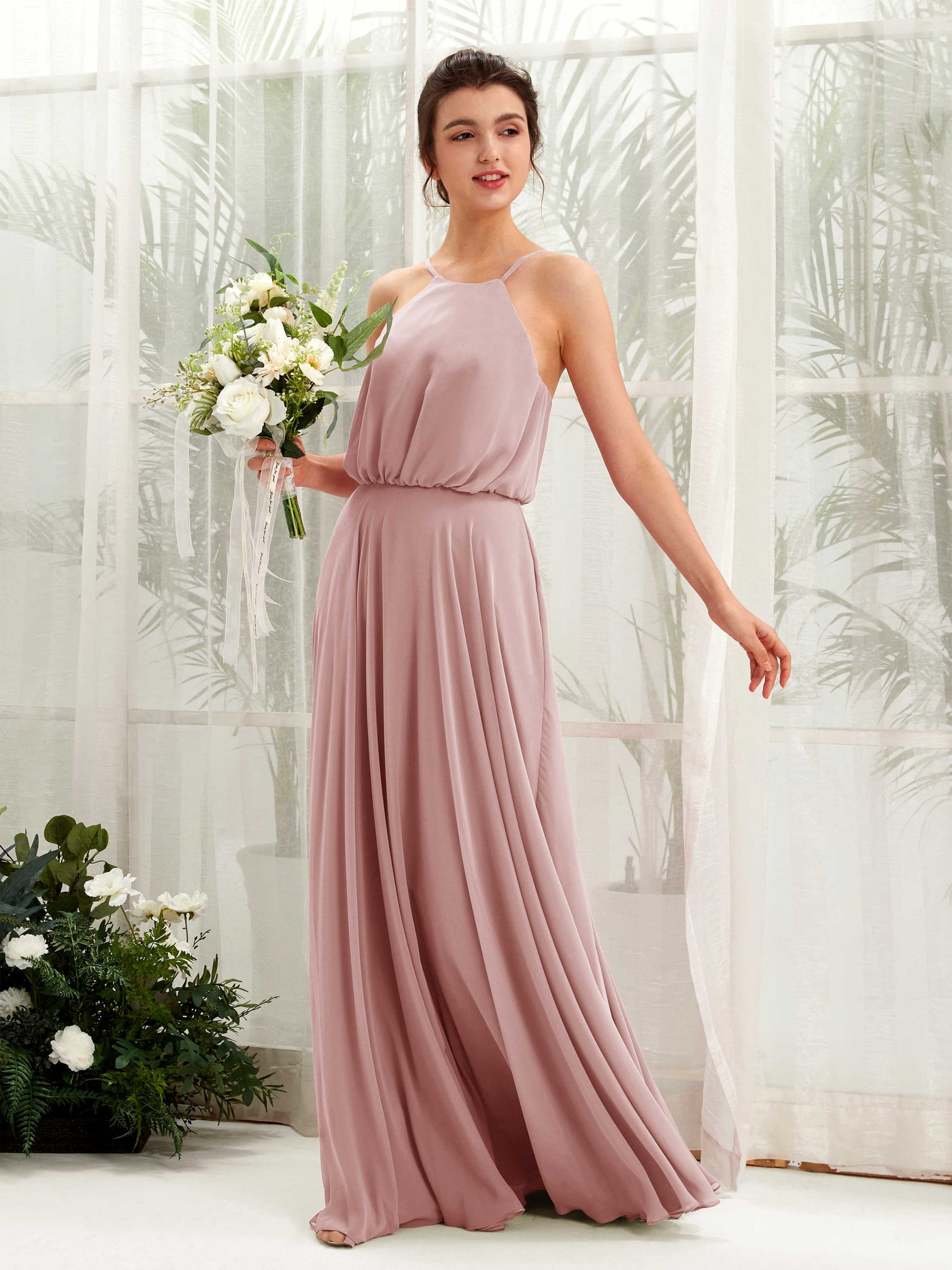 Bohemian Halter Spaghetti-straps Bridesmaid Dress - Dusty Rose (81223409)#color_dusty-rose