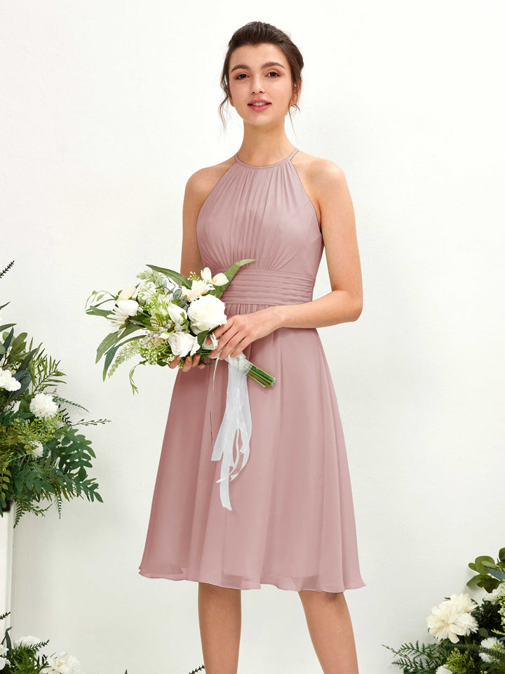 Carlyna Cathie A-Line Dusty Rose Bridesmaid Dress Knee-Length Sleeveless Round Neck Dress 